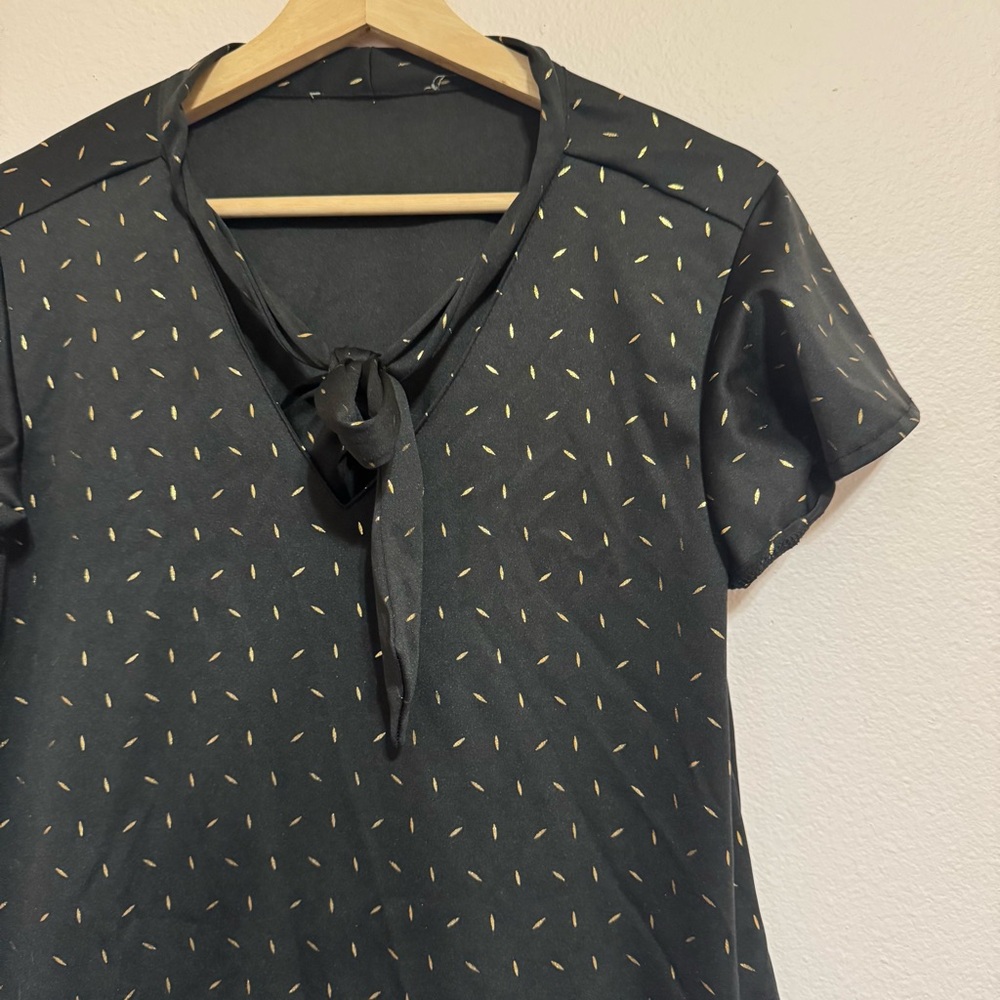 Tie Front Black and Gold Women's Top
